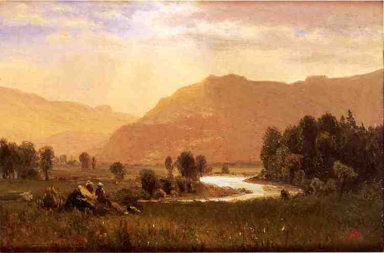 Albert Bierstadt Painting Figures in a Hudson River Landscape